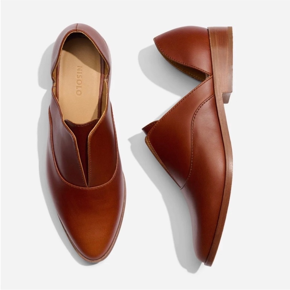 Nisolo Chestnut Brown Leather Slip-On Flats